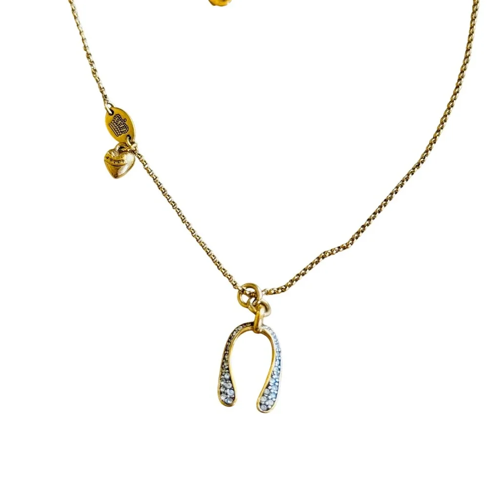 Juicy Couture WishBone Necklace Crystal Pave Designer Gold Designer Y2K 18